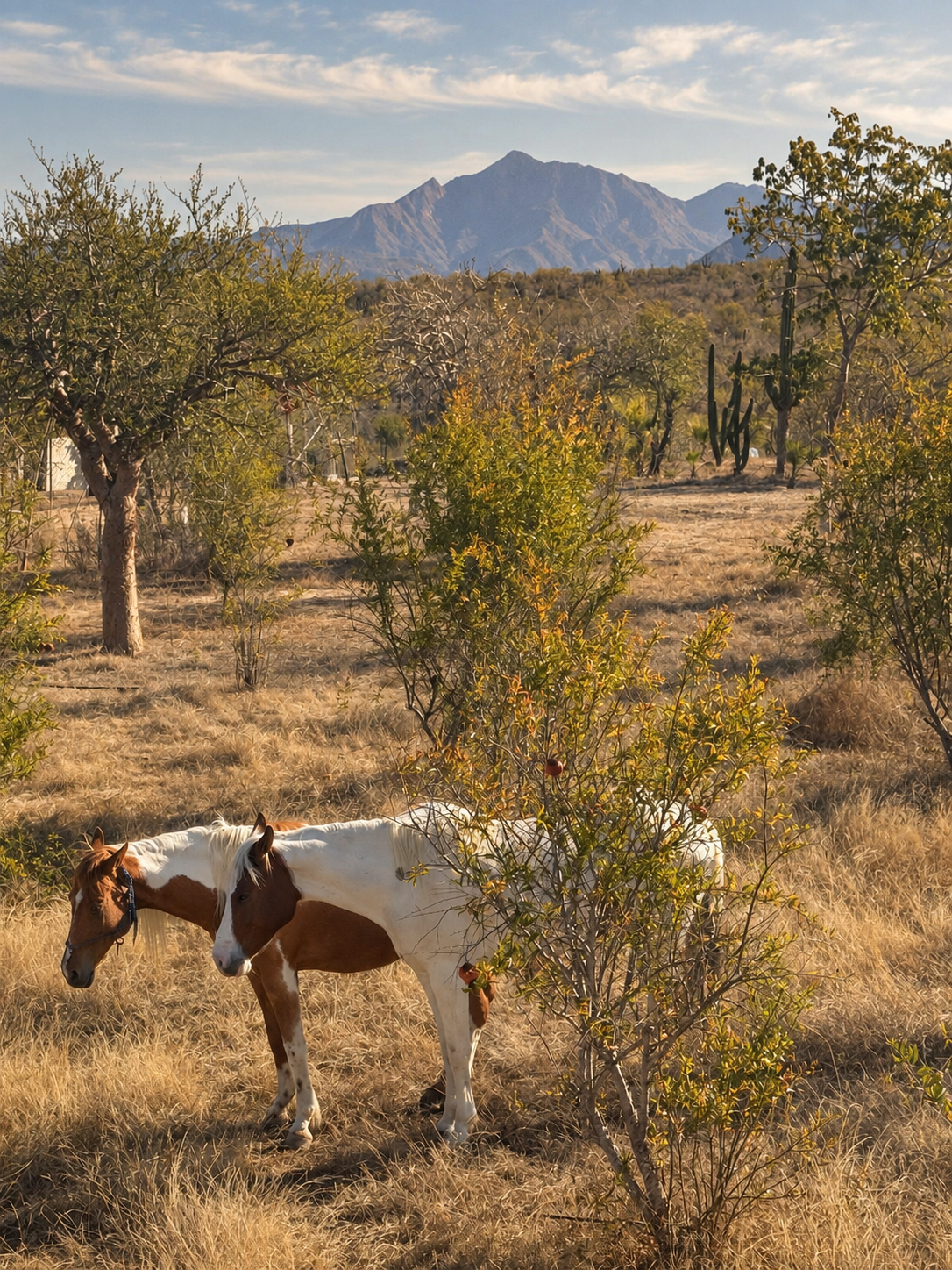 Caballos en el paisaje de Rancho Akar, fotografía original retocada